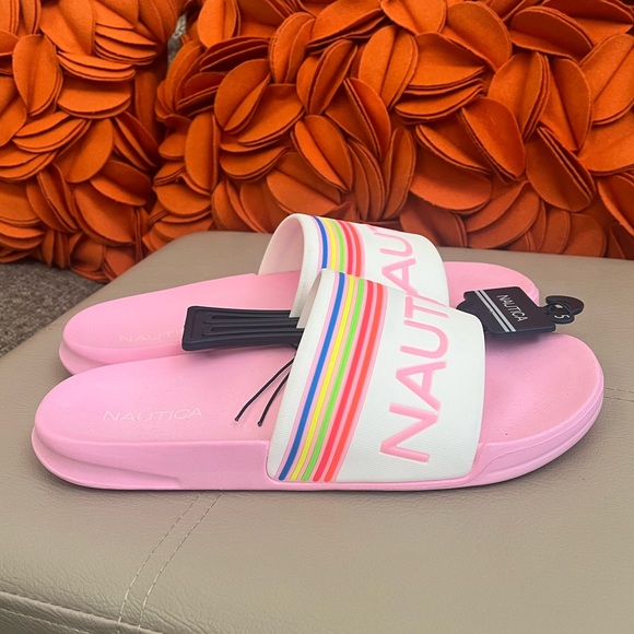 Nautica Shoes - ❣️🆕Nautica Pink, White & Multi Color Stripe Slides❣️